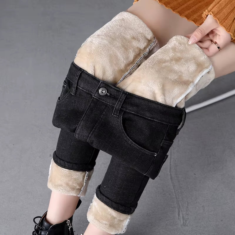 Thick Winter Warm Skinny Jeans for Women Female High Waist Velvet Denim Pants Streetwear Stretch Trousers Clothes.