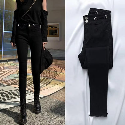 Women Jeans Cotton Solid Female Pencil Trousers Skinny Slim Fit High Waist All-Match Stretchy Stylish Casual Streetwear Chic New.