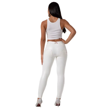 Shascullfites Melody Women Jeans Fashion White Elastic Push up Sexy Slim Coated Faux Leather Pencil Pants Skinny Lady Trousers.