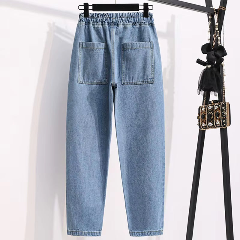 Women High Waist Casual Jeans New Arrival 2021 Simple Style Solid Color All-Match Loose Female Straight Denim Pants B025.