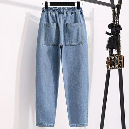 Women High Waist Casual Jeans New Arrival 2021 Simple Style Solid Color All-Match Loose Female Straight Denim Pants B025.