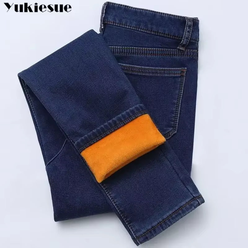 2022 Winter Jeans for Women High Waist Jeans Female Trousers Thickened Jeans Clothe Velvet Thick Warm Push up Mom Jeans Woman.