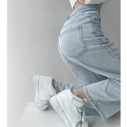High Waist Loose Comfortable Jeans for Women Streetwear Fashionable Straight Pants Mom Jeans Washed Boyfriend Jeans.