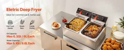 SucceBuy 12L 5000W elektrische Fritteusen, zwei Tanks mit Doppelkorb und Deckel, doppelte Fritteuse, einstellbare Temperaturregelung