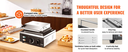 SucceBuy 6/12 Hole Electric Donut Maker Commercial Doughnut Machine with Non-stick Surface Double-Sided Heating Waffle Machine.