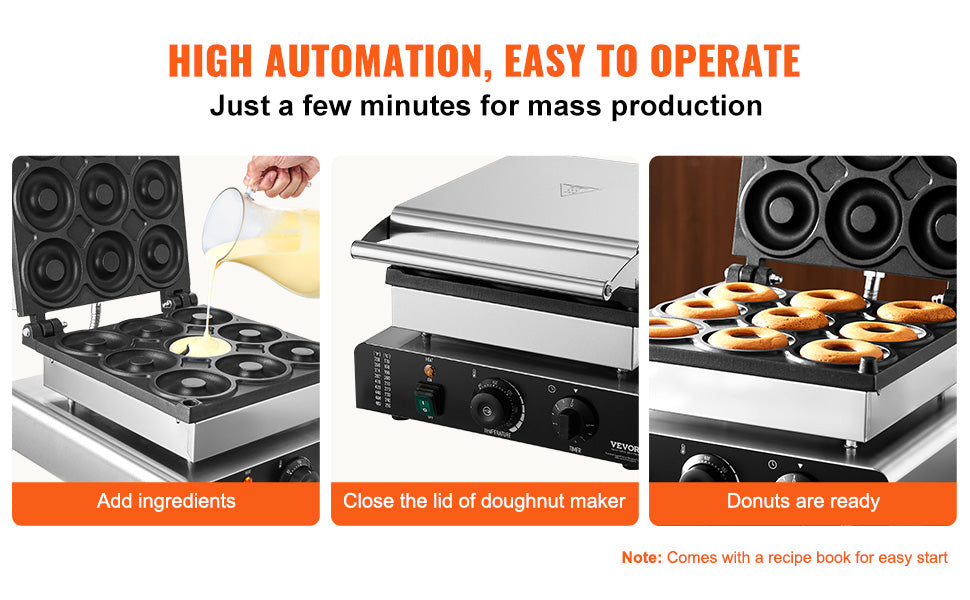 SucceBuy Electric Donut Maker Commercial Doughnut Machine with Non-stick Surface Double-Sided Heating Waffle Doughnut Machine.