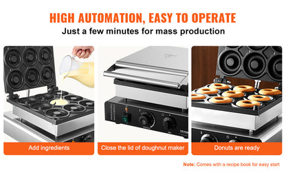SucceBuy Electric Donut Maker Commercial Doughnut Machine with Non-stick Surface Double-Sided Heating Waffle Doughnut Machine.