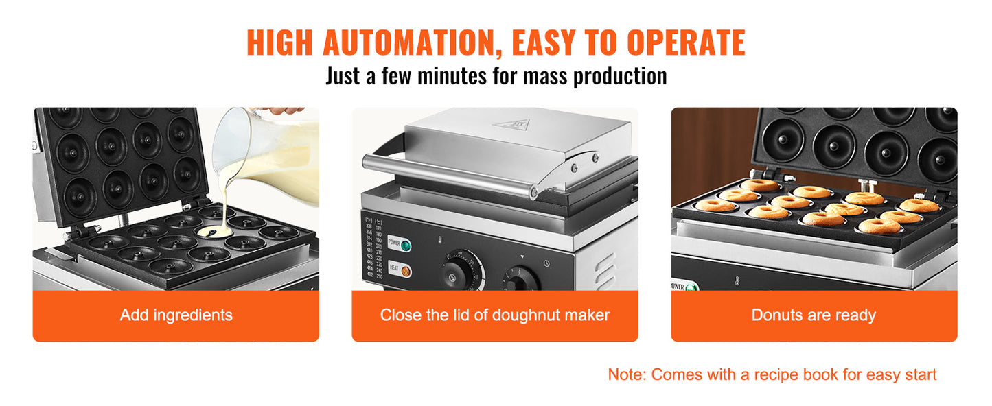 SucceBuy 6/12 Hole Electric Donut Maker Commercial Doughnut Machine with Non-stick Surface Double-Sided Heating Waffle Machine.