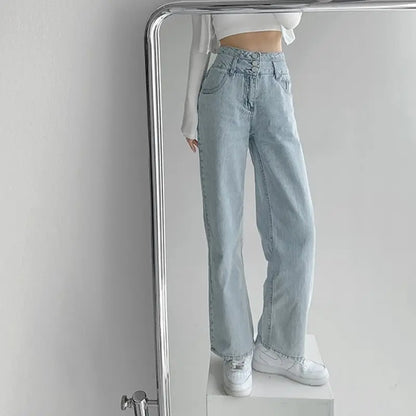 High Waist Loose Comfortable Jeans for Women Streetwear Fashionable Straight Pants Mom Jeans Washed Boyfriend Jeans.