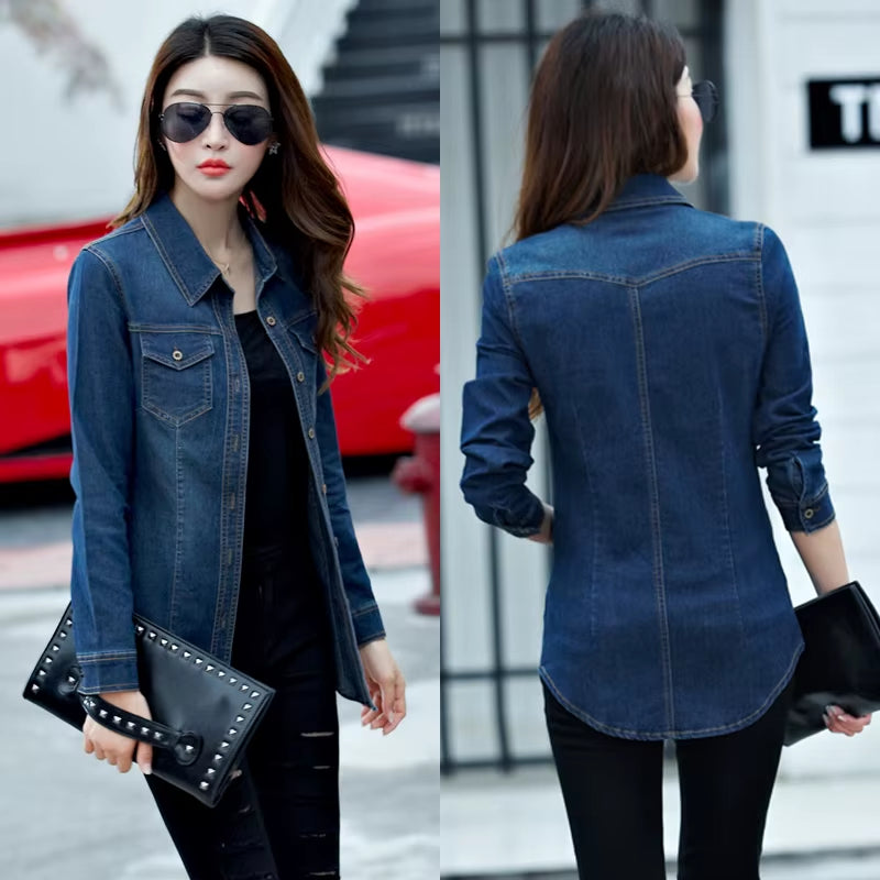 Jeans Shirt Women 2019 Long Sleeve Slim Casual Vintage Elastic Ladies Denim Shirts Tops Blusas Feminina Woman Blouses and Tops.