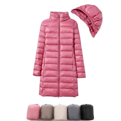 0-10℃ Women Winter Jackets Ultralight Portable Puffy Thin down Coat Hooded Female Duck down Jacket Hood Detachable Outerwear.