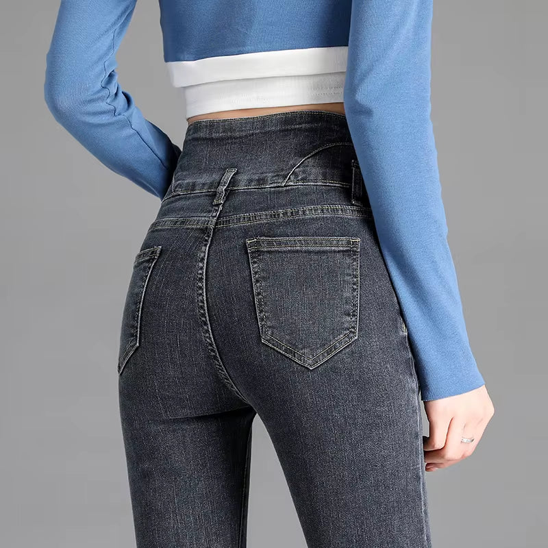 High-Quality New Vintage High-Waist Stretch Skinny Jeans, Women'S Fashion Stretch Button Pencil Pants, Mom Casual Jeans Pants.