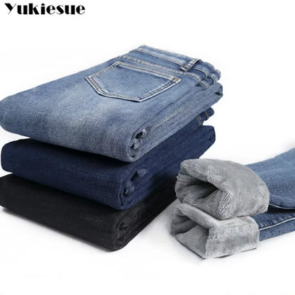Winter Thick Female Velvet Women High Waist Skinny Jeans Simple Fleece Warm Slim Fit Stretch Ladies Casual Denim Pencil Pants.