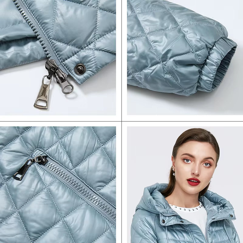 2022 New Spring Cotton Solid Short Puffer Jacket for Women Zipper down Parka Women Autumn Clothes Hooded down Jacket Coat.