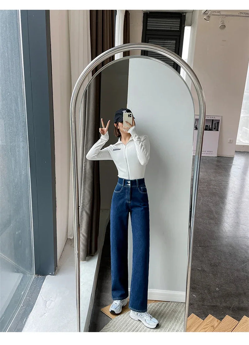 Streetwear High Waist Women'S Fashion Jeans Woman Girls Women Wide Leg Pants Trousers Female Jean Femme Denim Bagge Mom Jeans.
