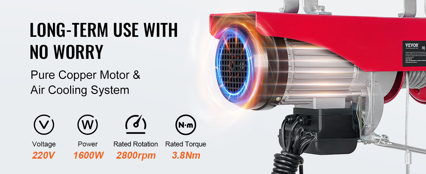 SucceBuy 880/1760/2640lbs Wired Electric Hoist with 40ft Lifting Height & Pure Copper Motor Electric Steel Wire Winch for Garage.