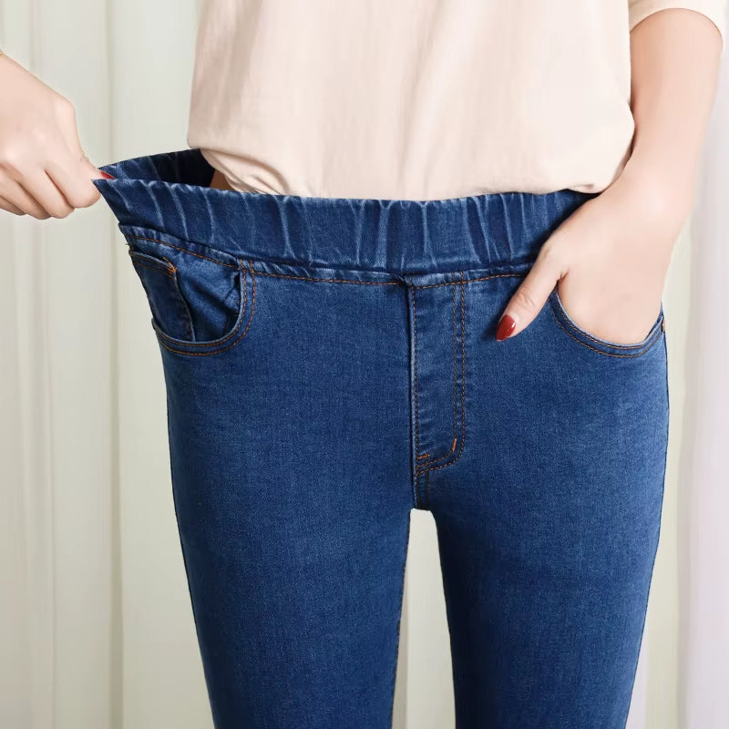 Women'S Elastic High Waist Skinny Jeans Clothes 5XL 6XL Fashion Women Black Blue Pocket Mom Jeans Skinny Stretch Denim Pants.