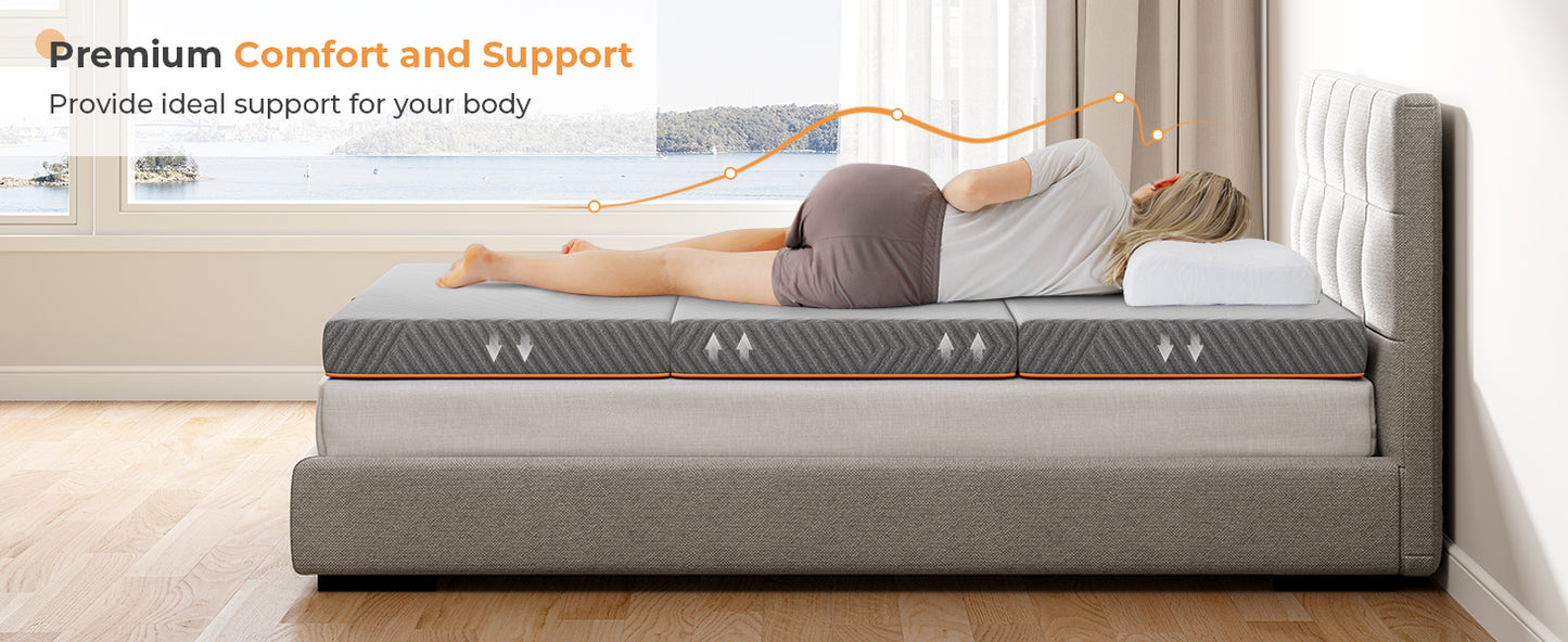 Vesgantti Klappmatratze, 15 und 8 cm große faltbare Gel-Memory-Schaum-Matratze, dreifach faltbar, für Reisen, Camping, Gästebett