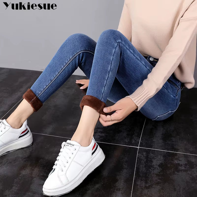 Winter Warm Jeans Woman 2022 High Waist Casual Velvet Ladies Trousers Female Pantalon Denim Jeans for Women Pants Clothe.
