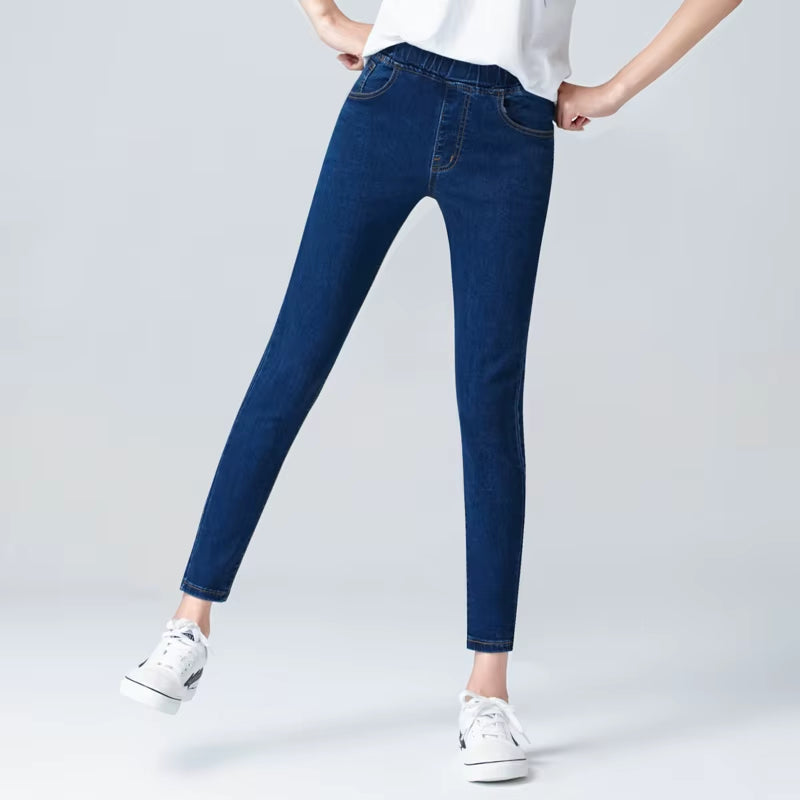 Women'S Elastic High Waist Skinny Jeans Clothes 5XL 6XL Fashion Women Black Blue Pocket Mom Jeans Skinny Stretch Denim Pants.