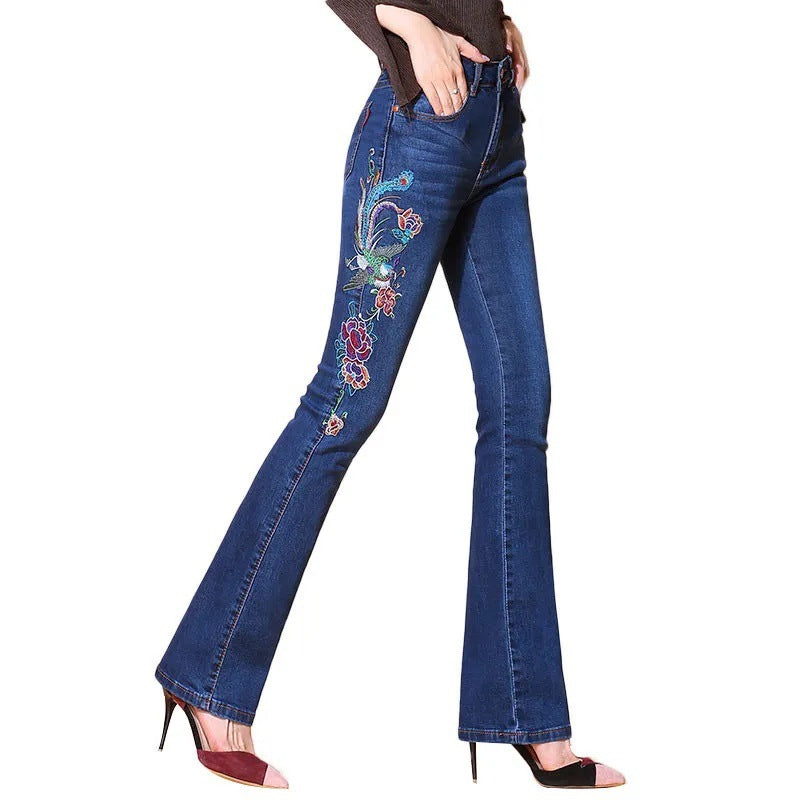 Women'S Embroidered Skinny Jeans New High Waist Trousers.