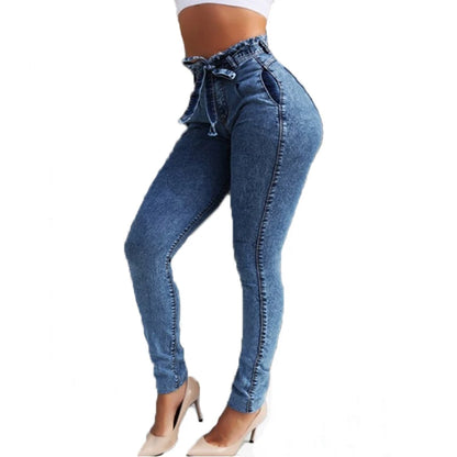 High Waist Jeans for Women Slim Stretch Denim Jean Bodycon Tassel Belt Bandage Skinny Push up Jeans Woman Clothe 4XL 5XL.