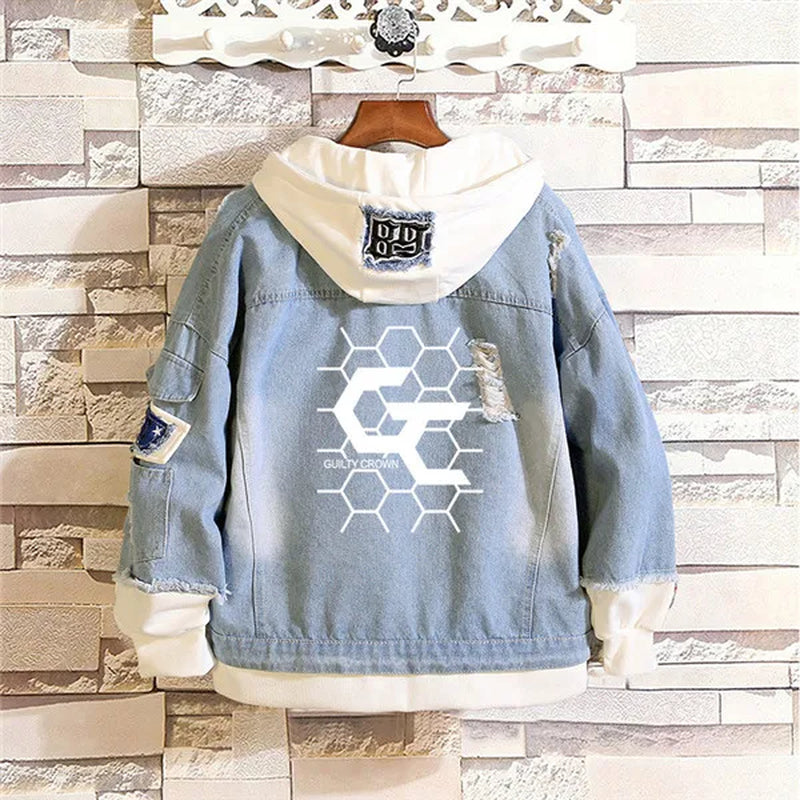 Anime Attack on Titan Unisex Streetwear Long Hooded Jeans Jacket Guilty Crown Death Note Harajuku Denim Patchwork Hoodies Coat.