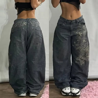 Streetwear New Fashion Oversized Print Baggy Jeans Y2K Harajuku Hip-Hop Vintage Pop Gothic High Waist Wide-Leg Pants Trousers.