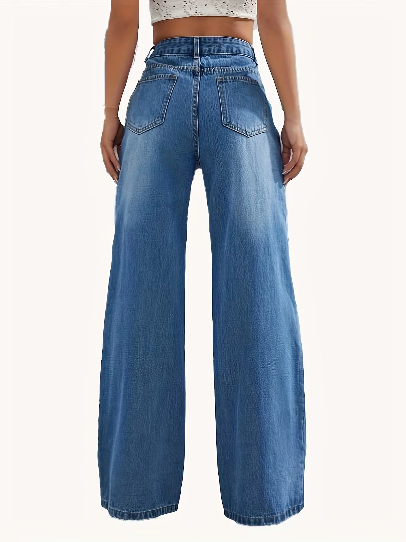 New Women'S Cross-Border European and American Style Solid Color Jeans Women'S Straight Wide Leg Pants Casual All-Match.