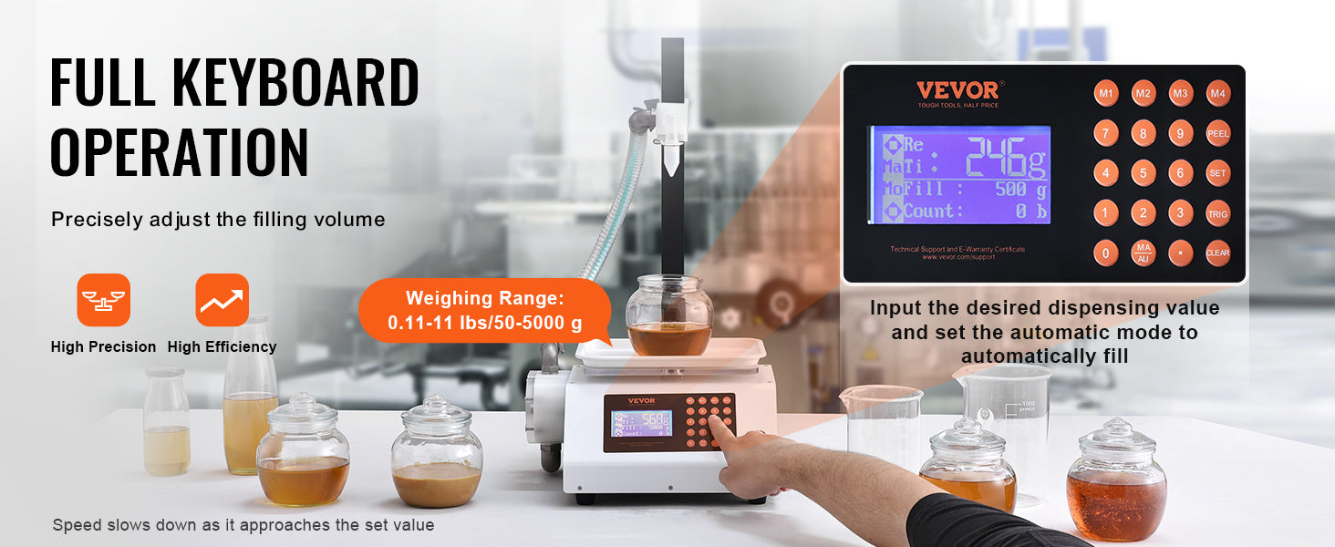 SucceBuy Automatic Liquid Filling Machine Bottle Water Filler Gear Pump Digital Control for Perfume Beverage Olive Oil 50-5000g.