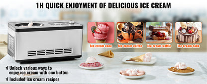 SucceBuy Automatic Ice Cream Maker with Built-in Compressor 2 Quart No Pre-freezing Fruit Yogurt Machine Electric Sorbet Maker.