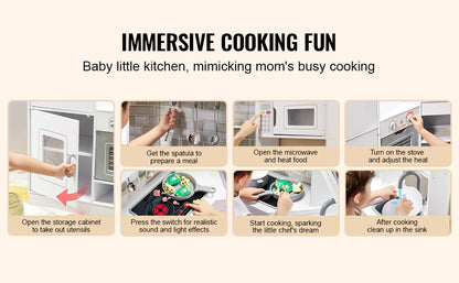 SucceBuy Corner Wooden Play KitchenToys Set Children Kitchenware toys with Lights & Sounds for Kids Preschoolers Girls Gifts.