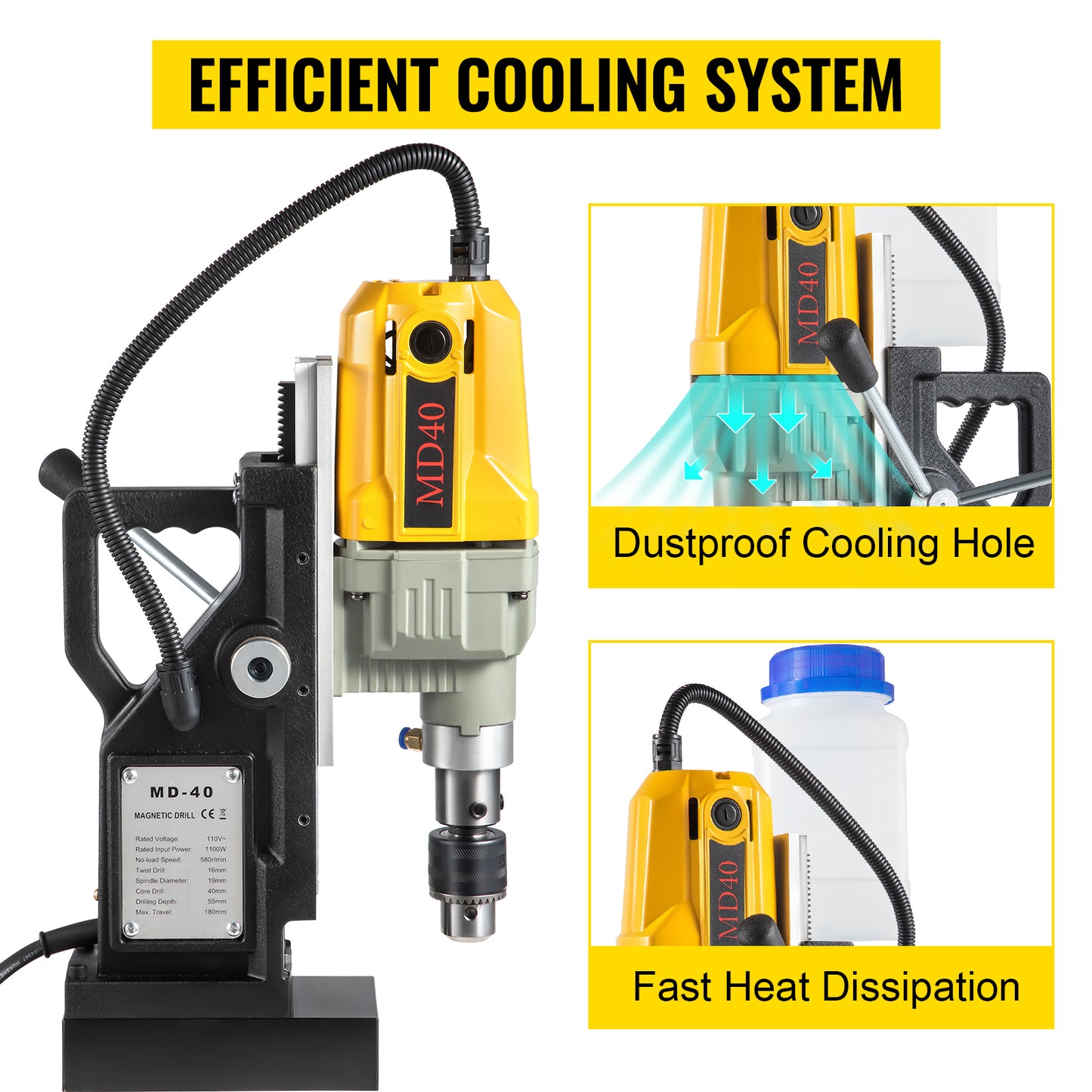 SucceBuy 1100 W magnetische Bohrmaschine, 7/12 Bits, 40 mm, elektrische Mag-Tisch-Blech-Bohrmaschine
