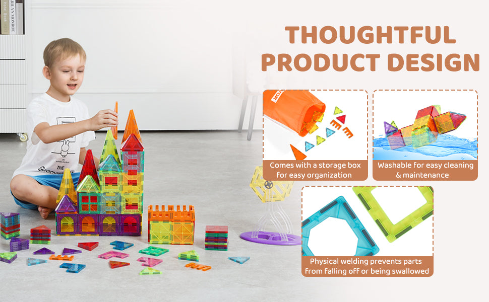 SucceBuy 180PCS Magnetic Building Blocks Construction Children Magnet Tiles Montessori Educational Toys for Kids Birthday Gifts.
