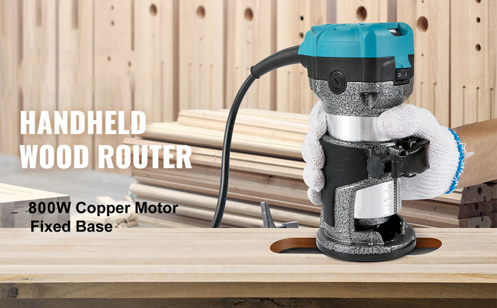 VEVOR Elektrik Hand Holz Oberfräse 800 W, Einhand Oberfräse 30000 U/min, Holz Kantenfräse, 3 Spannzangen, Soft-Start, Aluminiumlegierung, Drehzahlregelung, Elektrische Oberfräse Holzbearbeitung