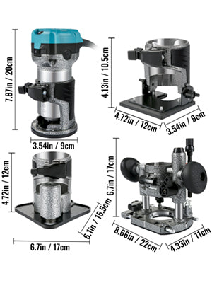 VEVOR Elektrik Hand Holz Oberfräse 800 W, Einhand Oberfräse 30000 U/min, Holz Kantenfräse, 3 Spannzangen, Soft-Start, Aluminiumlegierung, Drehzahlregelung, Elektrische Oberfräse Holzbearbeitung