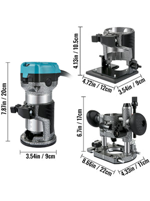 VEVOR Elektrik Hand Holz Oberfräse 800 W, Einhand Oberfräse 30000 U/min, Holz Kantenfräse, 3 Spannzangen, Soft-Start, Aluminiumlegierung, Drehzahlregelung, Elektrische Oberfräse Holzbearbeitung