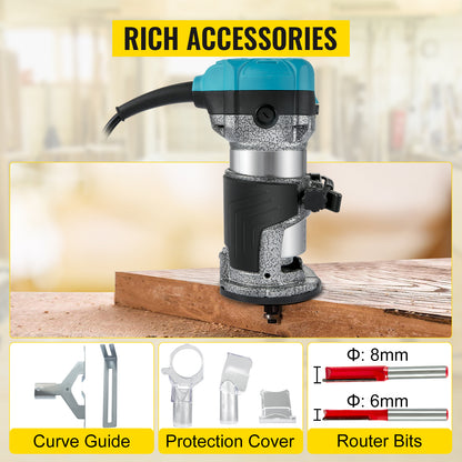 VEVOR Elektrik Hand Holz Oberfräse 800 W, Einhand Oberfräse 30000 U/min, Holz Kantenfräse, 3 Spannzangen, Soft-Start, Aluminiumlegierung, Drehzahlregelung, Elektrische Oberfräse Holzbearbeitung