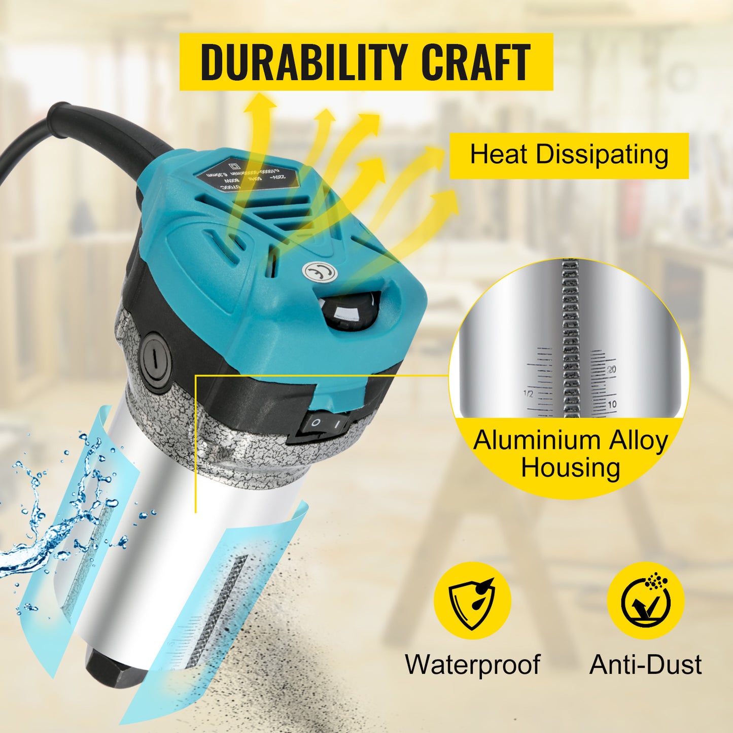 VEVOR Elektrik Hand Holz Oberfräse 800 W, Einhand Oberfräse 30000 U/min, Holz Kantenfräse, 3 Spannzangen, Soft-Start, Aluminiumlegierung, Drehzahlregelung, Elektrische Oberfräse Holzbearbeitung