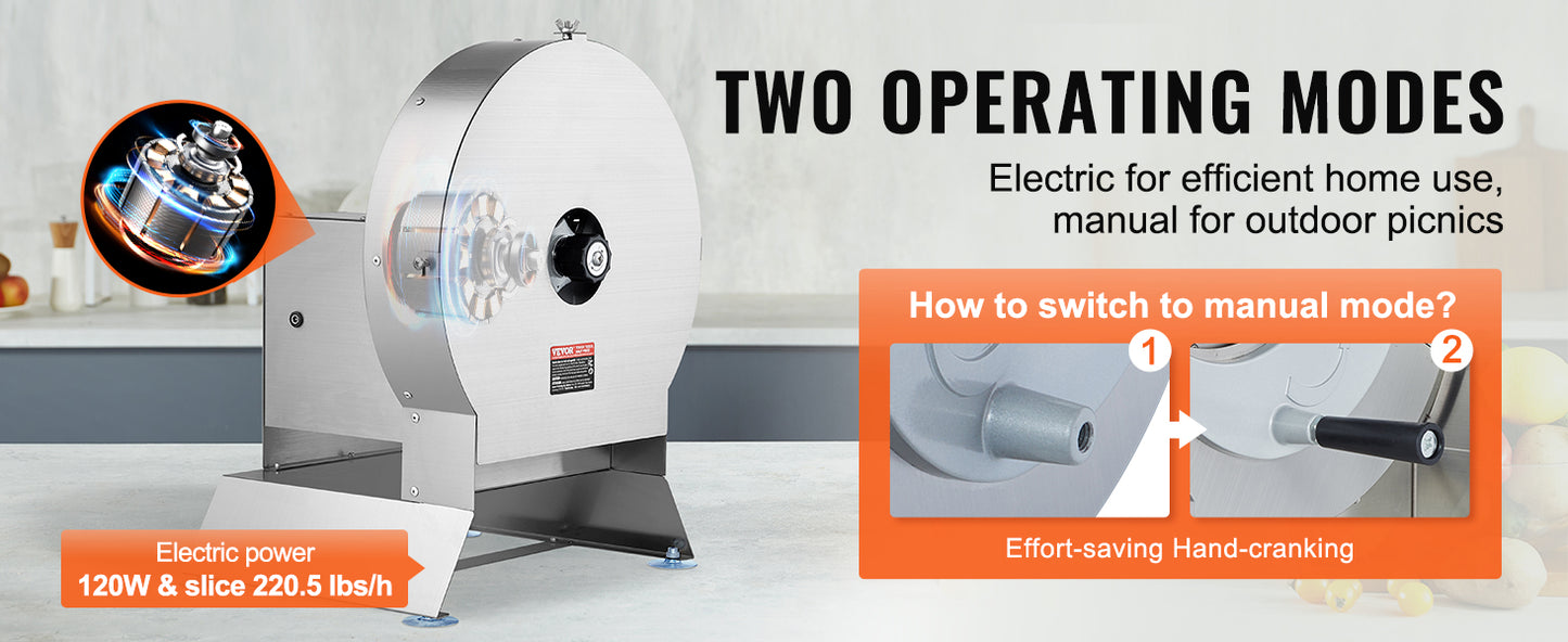 SucceBuy Electric Vegetable Slicer 0-12mm Thickness Adjustable Commercial Slicer Machine Convertible to Manual Food Cutter.