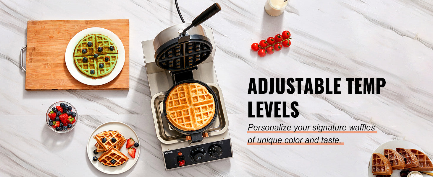 SucceBuy Electric Waffle Maker Stainless Steel Round Waffle Iron Non-Stick Waffle Baker Machine Teflon-Coated Baking Pans.