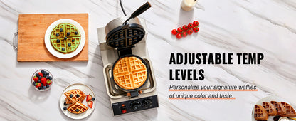 SucceBuy Electric Waffle Maker Stainless Steel Round Waffle Iron Non-Stick Waffle Baker Machine Teflon-Coated Baking Pans.