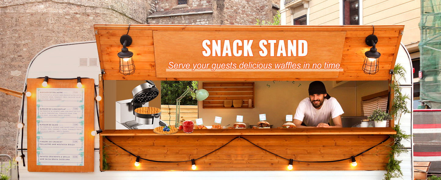 SucceBuy Electric Waffle Maker Stainless Steel Round Waffle Iron Non-Stick Waffle Baker Machine Teflon-Coated Baking Pans.