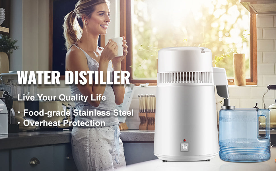 SucceBuy 4L Water Distiller Purifier Filter Dispenser Heating Drinking Bottle Softener Stainless Steel Home Appliance for Offic.