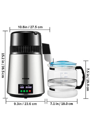 SucceBuy 4L Water Distiller Purifier Filter 1 L/H Distilling Speed Dispenser Drinking Bottle Softener Touch Screen Home Use.