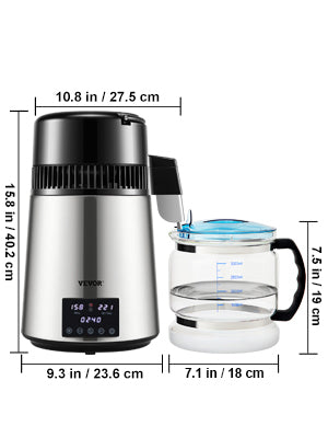 SucceBuy 1.5L/H Distilling Speed 4L Water Distiller Treatmen Purifier Filter Touch Screen Time Setting 304 Stainless Home Use.