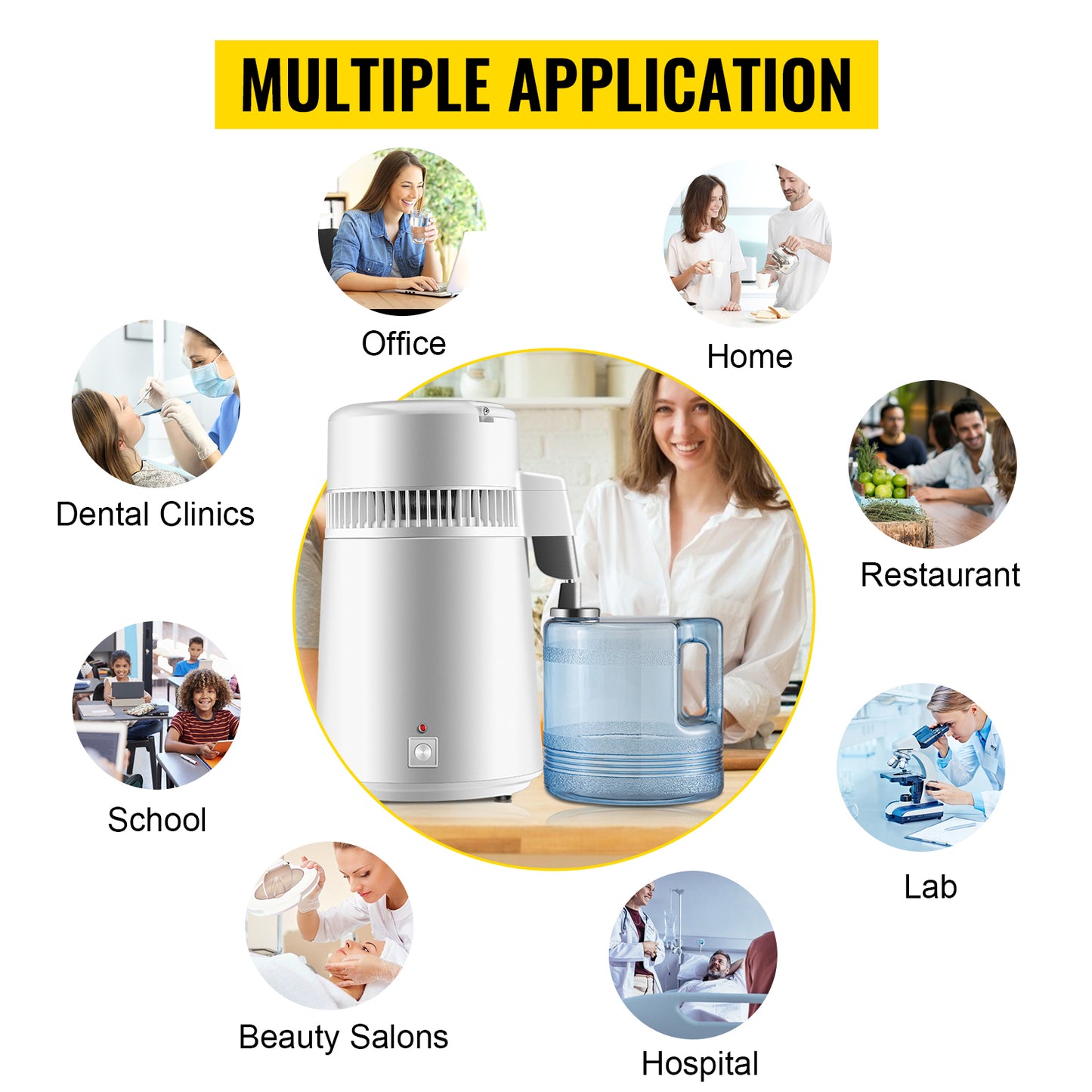 SucceBuy 4L Water Distiller Purifier Filter Dispenser Heating Drinking Bottle Softener Stainless Steel Home Appliance for Offic.