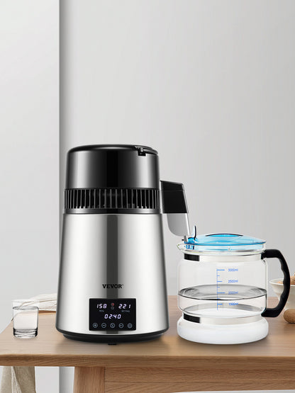 SucceBuy 1.5L/H Distilling Speed 4L Water Distiller Treatmen Purifier Filter Touch Screen Time Setting 304 Stainless Home Use.